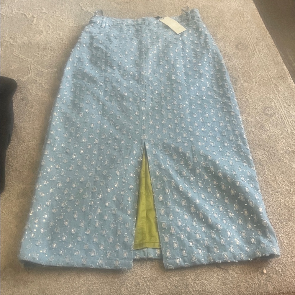 Never Fully Dressed Light Blue Floral Pencil Skirt - Picture 2 of 4